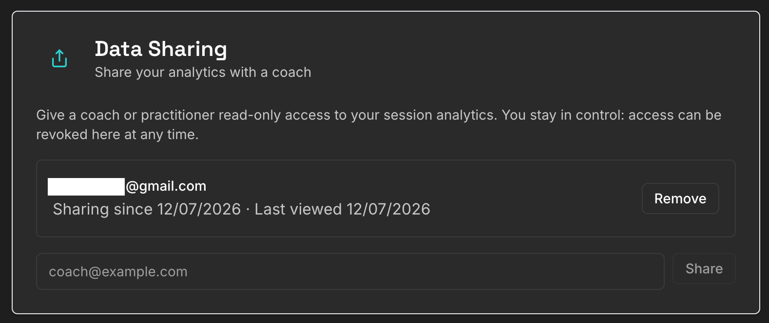 Select who you share your data with from your Account page.